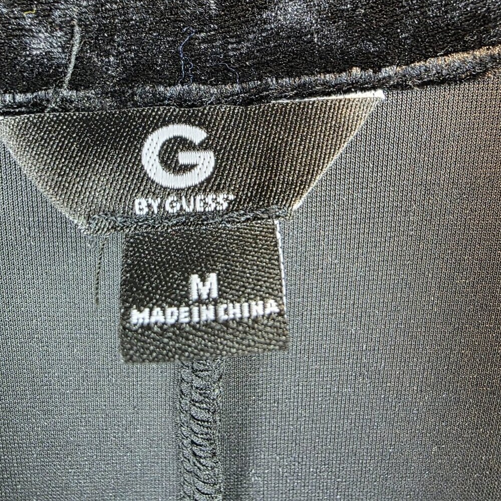 G by Guess Blazer Womens Medium Black Crushed Velvet One Button Jacket Stretch - Picture 2 of 9